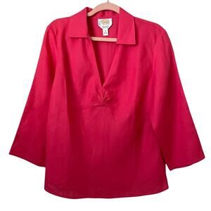 Talbots Top Womens Size 16 Pink 100% Linen Long Sleeve Lightweight Shirt Blouse
